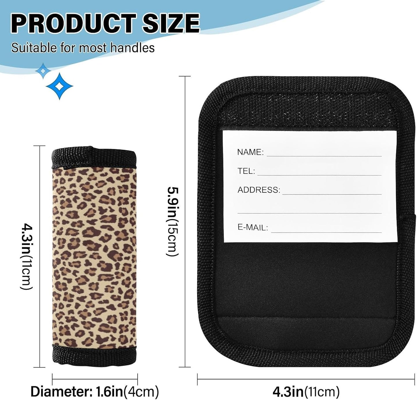 Leopard 2 Pack Luggage Handle Wrap for Suitcase Luggage Identifier Travel Tags Handle Protection Sleeve Cover