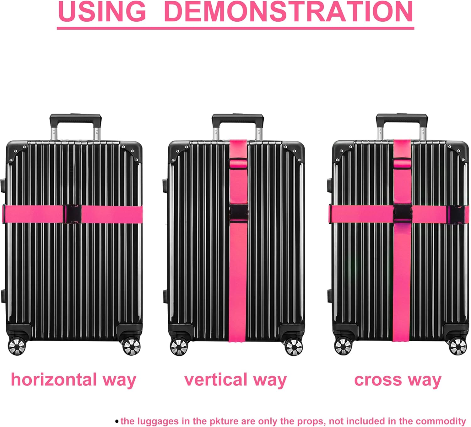 Luggage Straps for Suitcases TSA Approved Travel Belt 8 Pack by Chelmon (Rose Red)