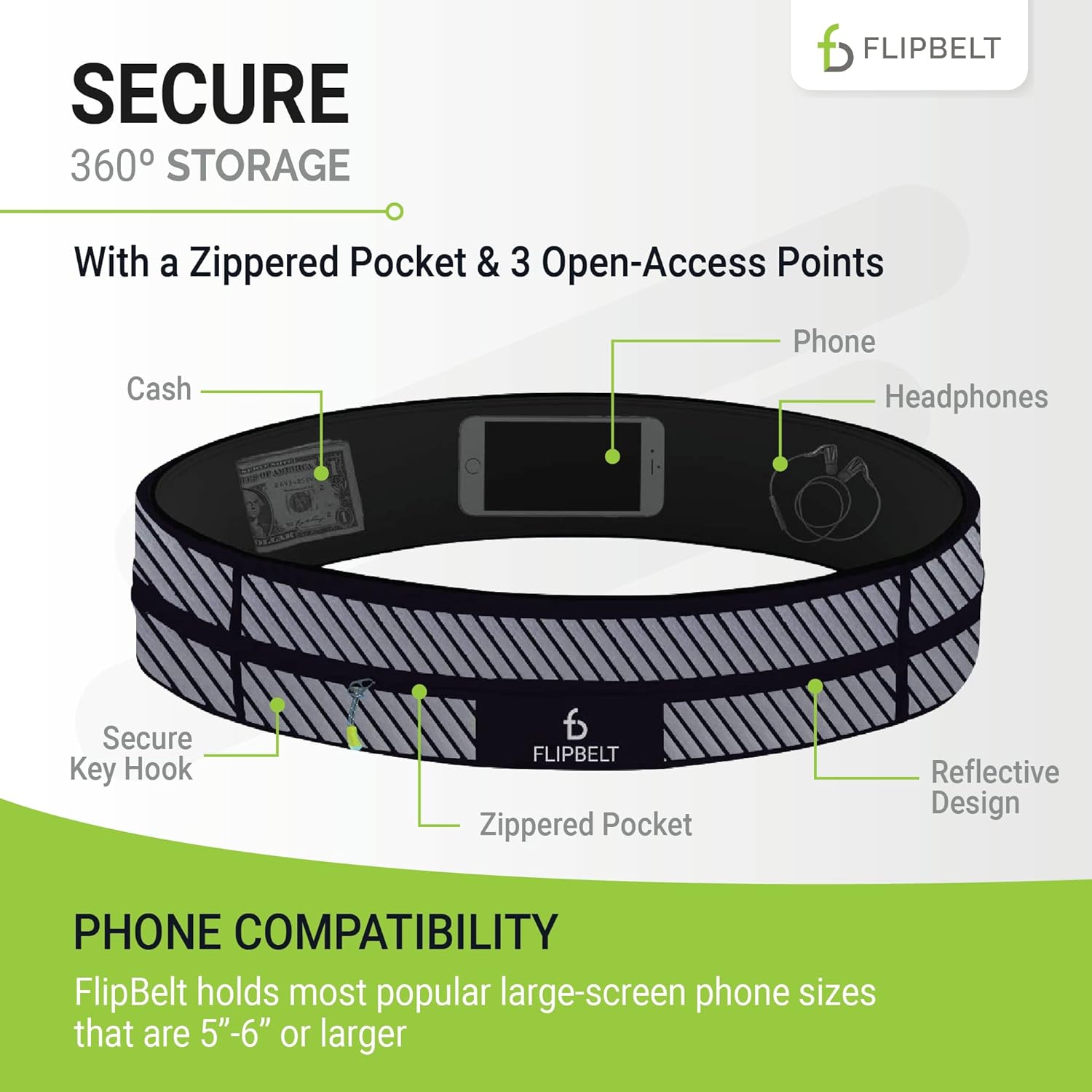 FlipBelt Zipper Running Belt, Waist Pack for Fitness and Running, US Company