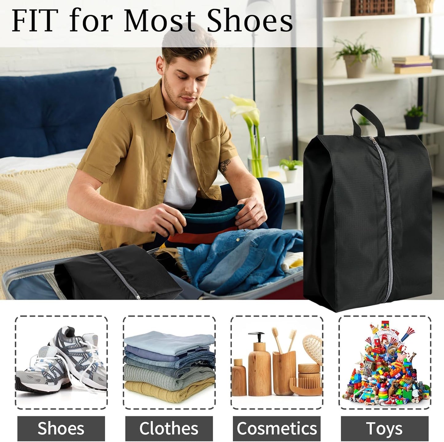Shoe Bags for Packing, Set of 6 Large Colorful Waterproof Portable Shoe Bags with Zipper - Travel