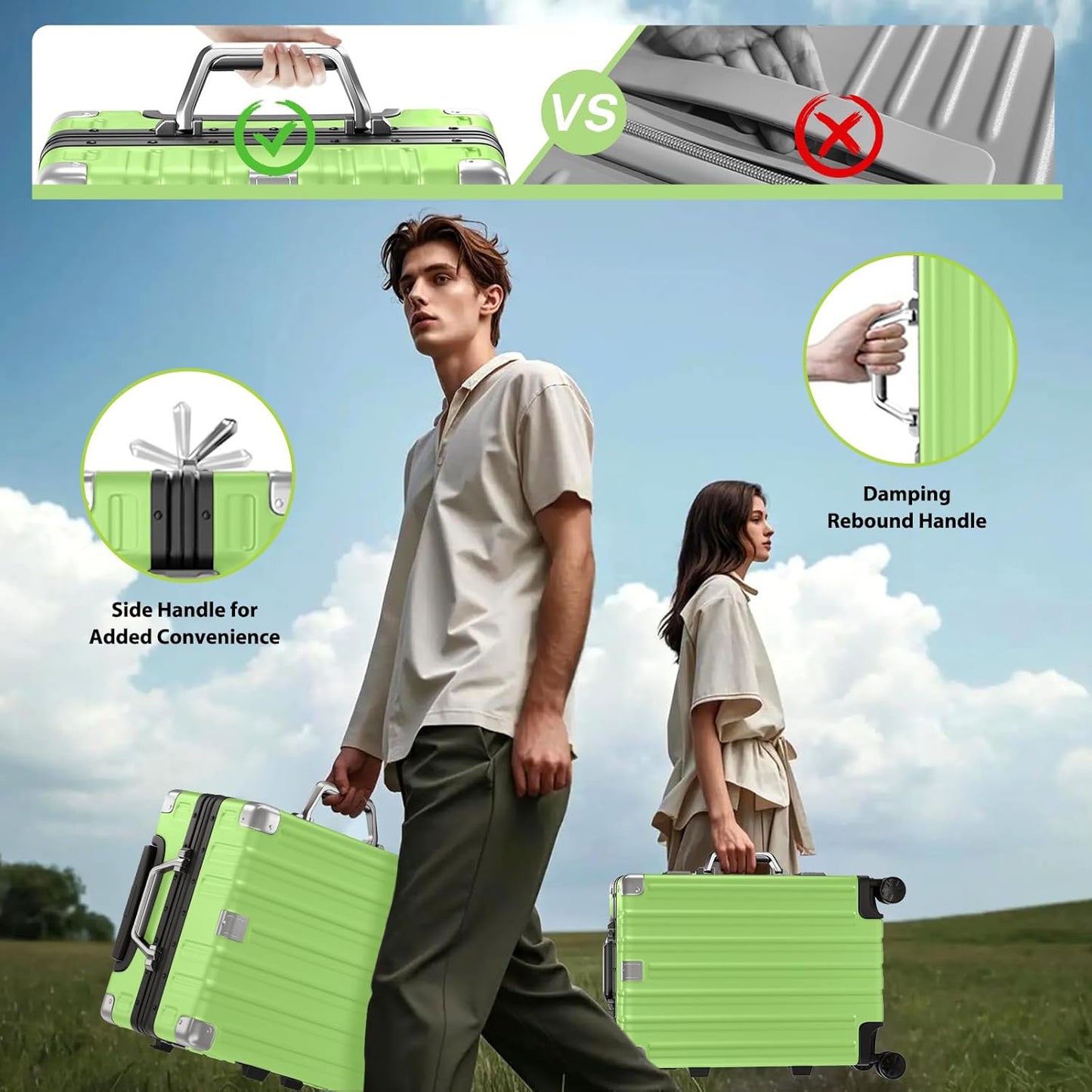 Krute Luggage 24 Inch Aluminum Frame Zipperless Suitcase with Spinner Wheels Checked Luggage PC+ABS