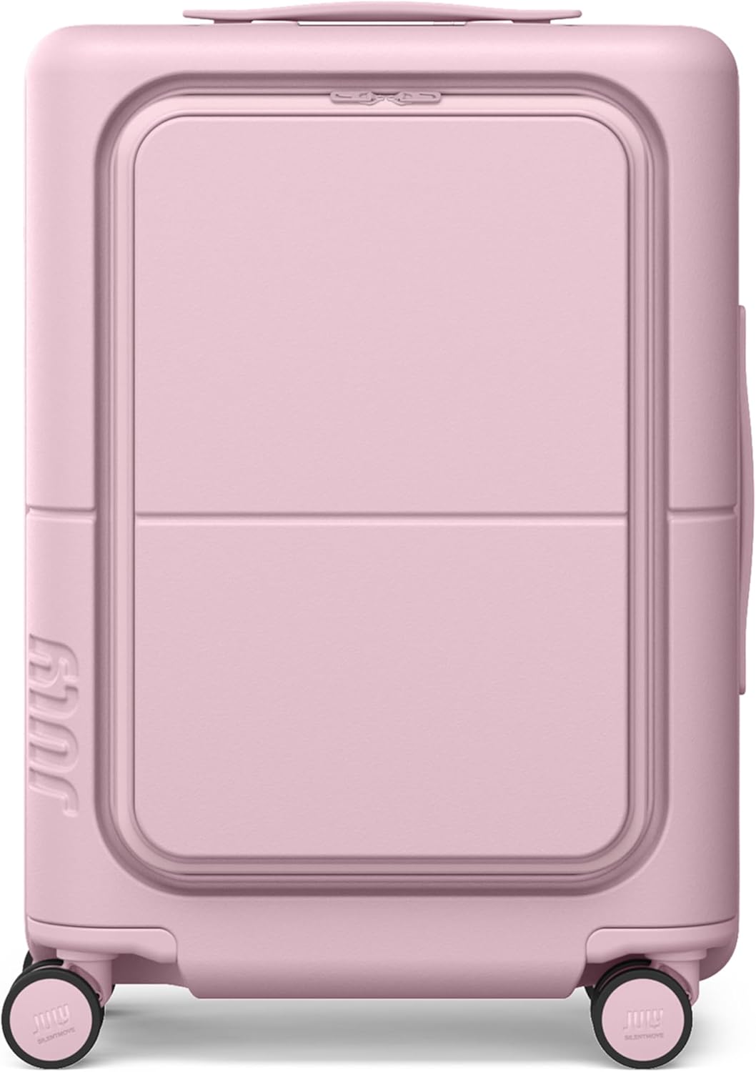 Carry On Pro - 20" Hardshell with Front Pocket, Airline Approved Carry On Luggage with Wheels, TSA Lock Rolling Suitcase, Silent Spinner Wheels, USB Ports & Ejectable Battery - Blush Pink