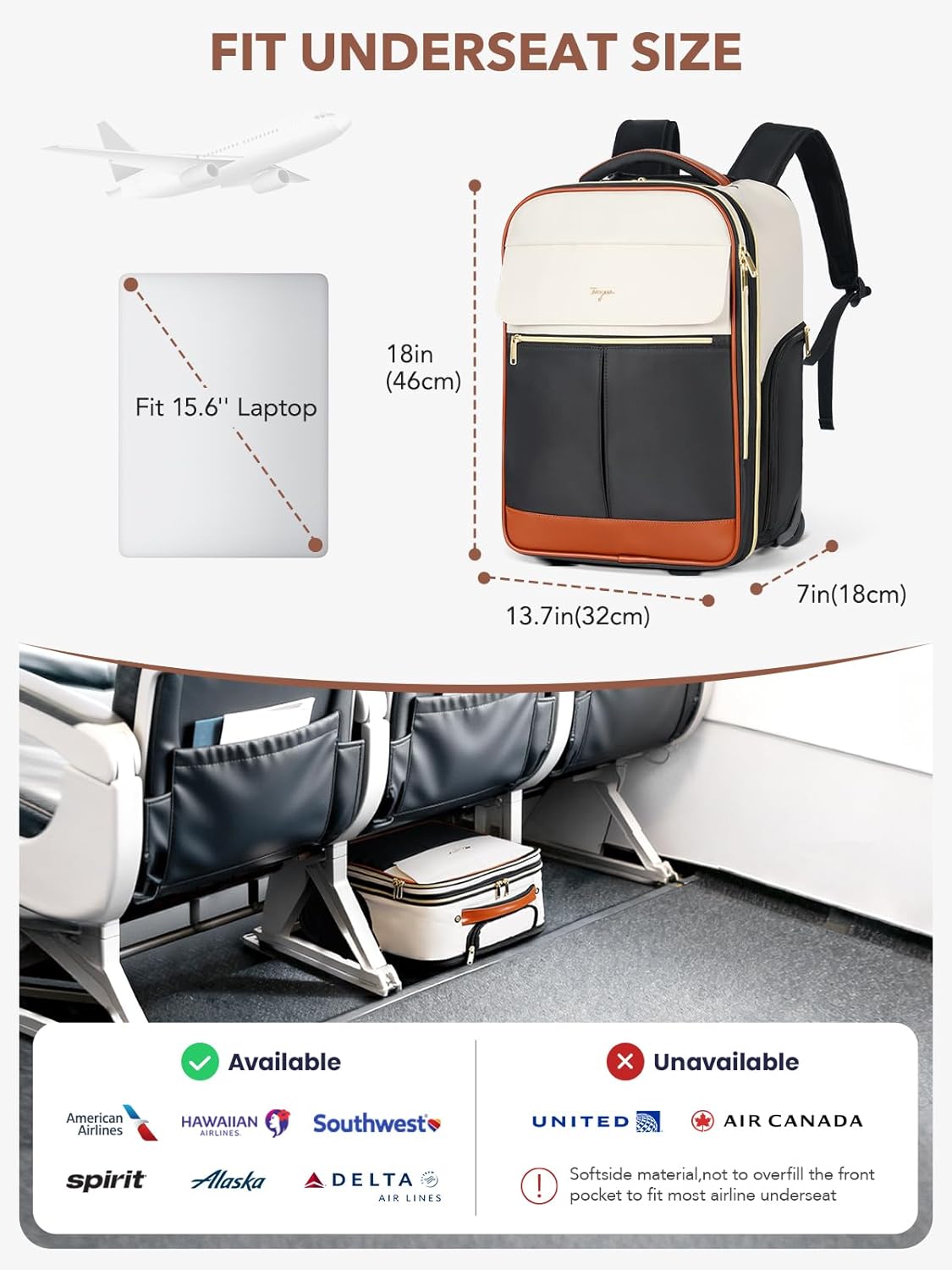 Rolling Backpack for Women, Large Travel Backpack with Wheels Carry on Flight Approved, 17 Inch Laptop Wheeled Roller Bag Suitcase Luggage for Work Bussiness Weekender (Beige,L Underseat Size)