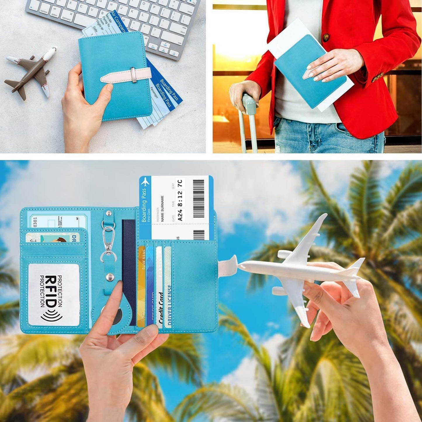 Passport Holder with Airtag for Women/Men,Airtag Passport Wallet for Travel,Cute Passport Holder Rfid Blocking,Travel Wallet for Cards Passport Cover Case (Blue)