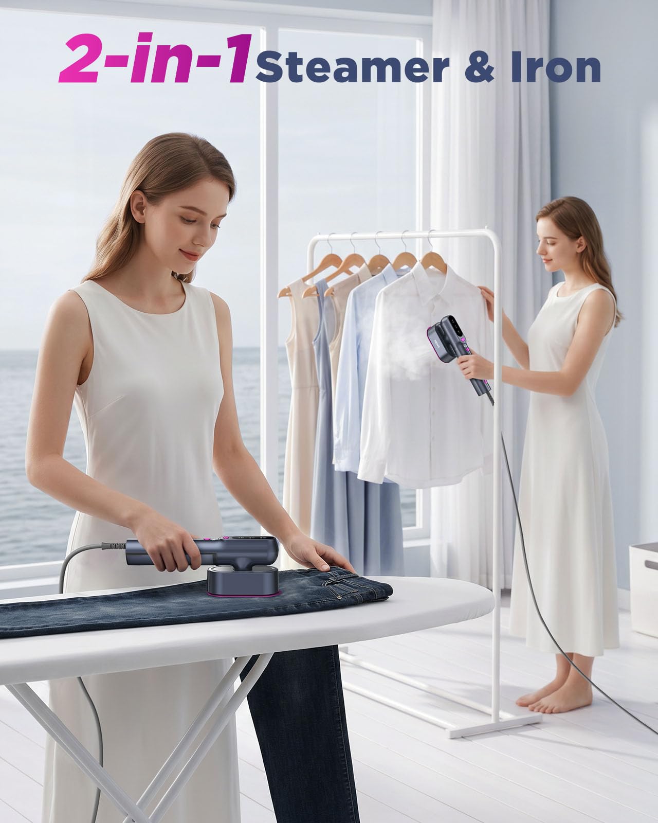 Travel Steamer for Clothes,100-240V Travel Steamer & Iron 2 in 1 with Fast Heat-Up,1200W Portable