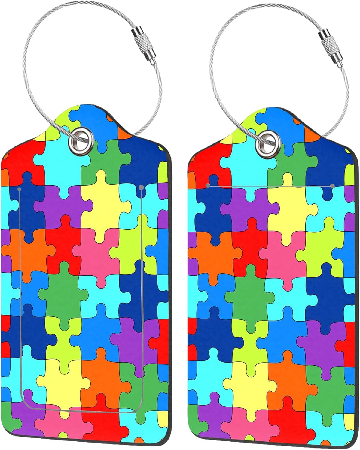 2 Pack Luggage Tags for Suitcases,Puzzle Background Luggage Tag,PU Leather Id Label Luggage Tags with Stainless Steel Loop and Privacy Cover for Women Men Teens Travel