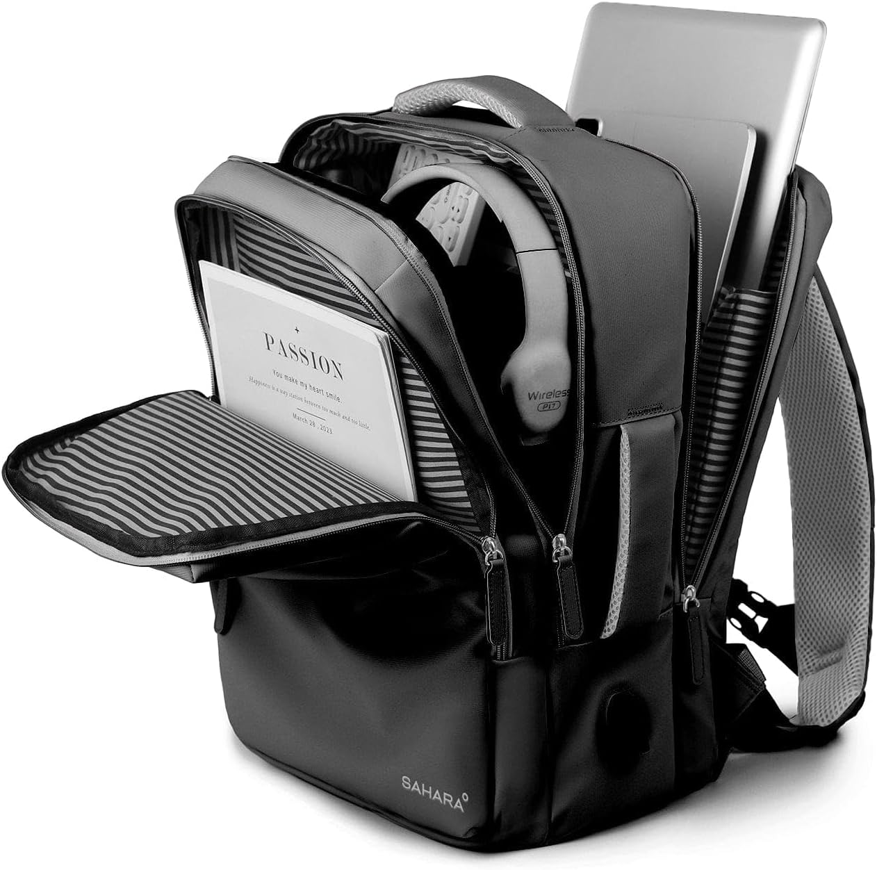 SAHARA - Multi-Compartment Travel & Laptop Backpack with USB Charging Port for Laptops up to 16-inch, Black, (LT00099)