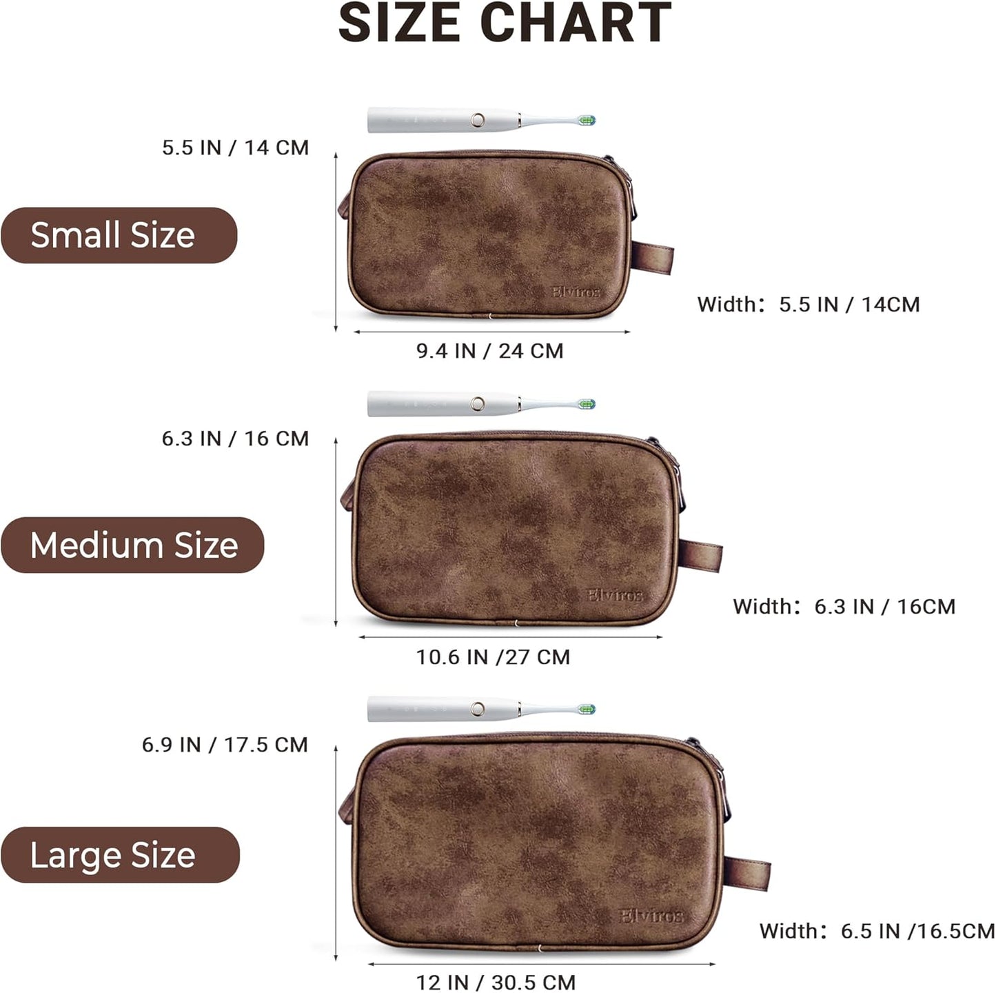 Elviros Toiletry Bag for Men, Large Travel Shaving Dopp Kit Water-resistant Bathroom Toiletries Organizer PU Leather Cosmetic Bags Fathers Day Gift (Medium, Chocolate)