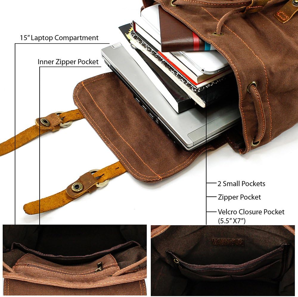 GEARONIC Vintage Canvas Backpack, Casual Daypack Backpacks for Men Women, 15inch Laptop Bag Travel Hiking Camping Rucksack