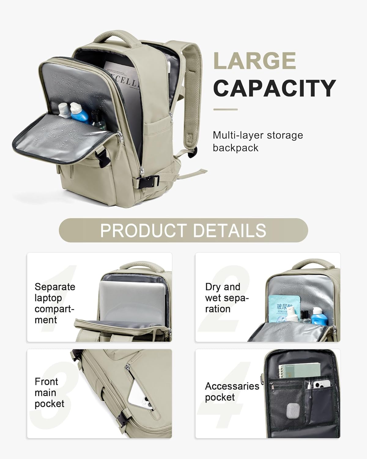 WONHOX Large Travel Backpack Carry on Flight Approved Laptop Work Business Backpack for Women Men Mochila de Viaje