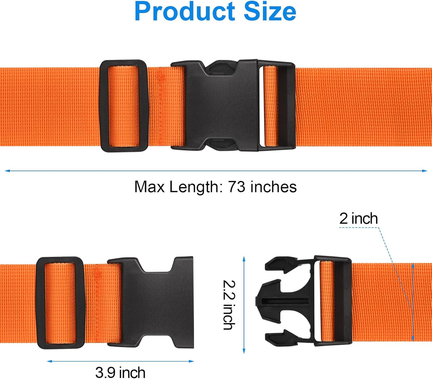 4 Pack Luggage Straps for Suitcases TSA Approved, Travel Belt, Suitcase Strap, by Hiuysid (Orange)