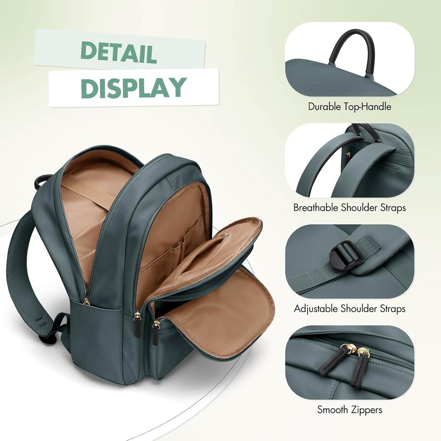 GOLF SUPAGS Backpack for Women Work College Travel Laptop Backpacks Multi-Functional Casual Daypack Teacher Nurse Everyday Bags Fits 15.6 Inch Notebook (Atrovirens)