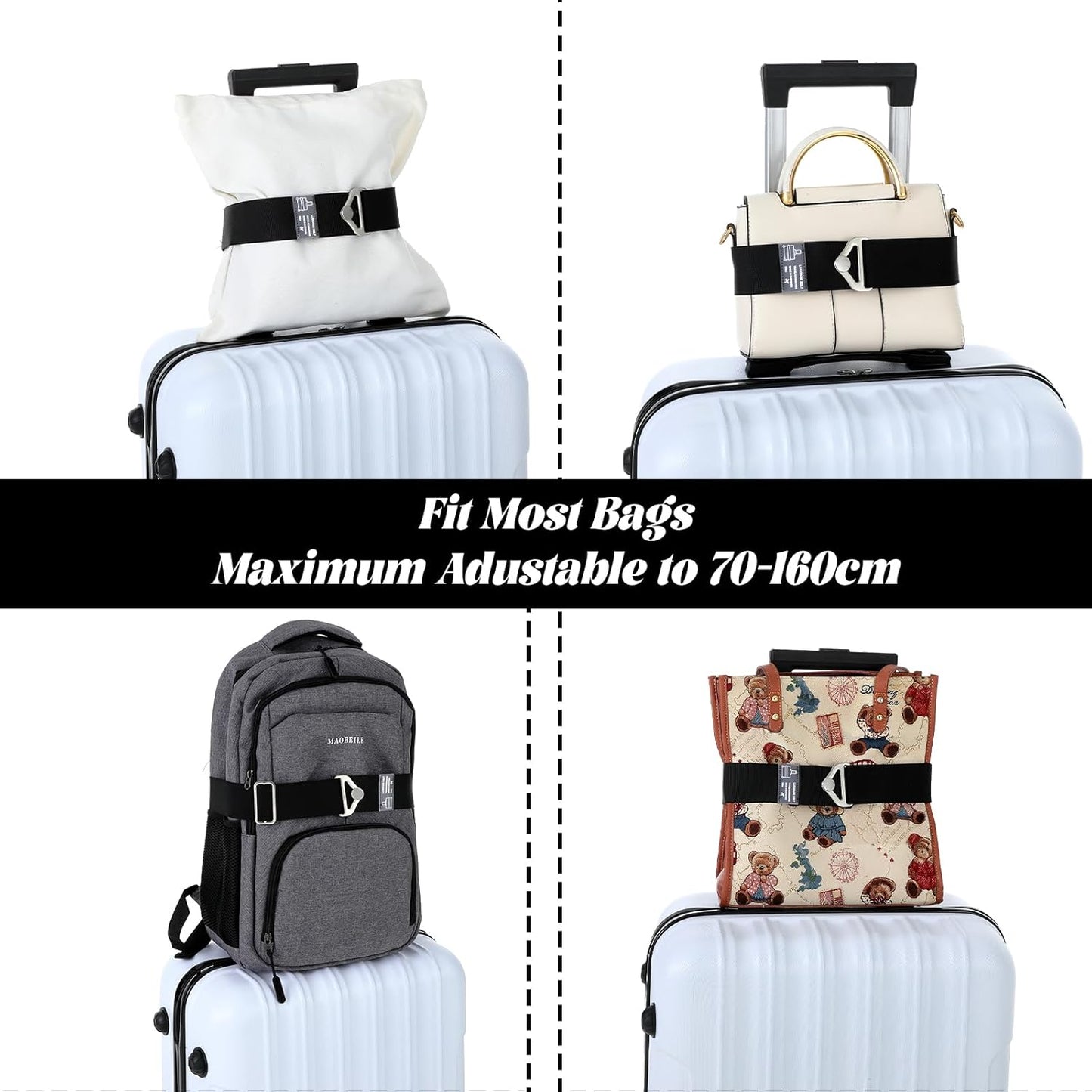2-in-1 Luggage Straps for Suitcases for Add a Bag, Adjustable Travel Luggage Belt Strap with Alloy Buckle Elastic Belts for Carry On Bag