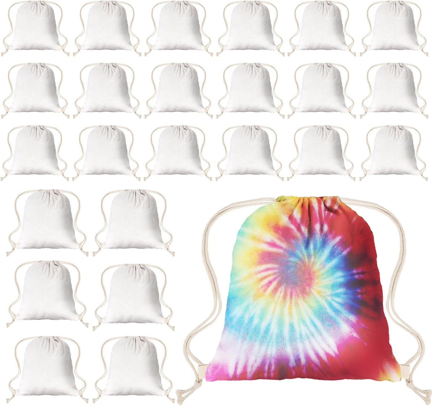 Drawstring Bags 24pcs White Thickened Fabric White Cotton Canvas DIY for Tie Dye Bulk