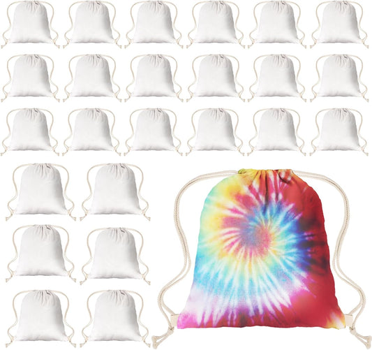 Drawstring Bags 24pcs White Thickened Fabric White Cotton Canvas DIY for Tie Dye Bulk