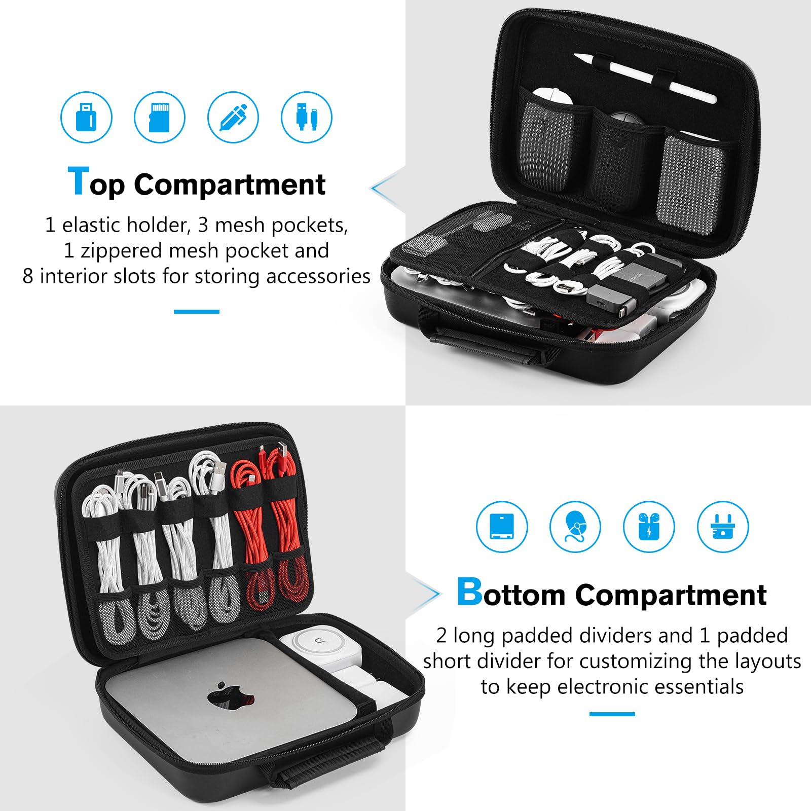 ProCase Hard Travel Electronic Organizer Case for MacBook Power Adapter Chargers Cables Power Bank