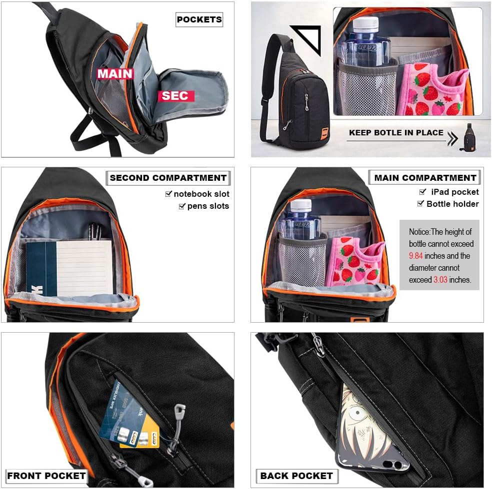 Peicees Small Sling Backpack Waterproof Unisex Shoulder Bag Chest Crossbody Daypack