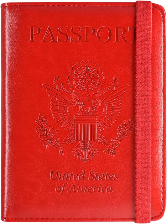 ACdream RFID BLOCKING Passport Holder Travel Wallet - Premium PU Leather Cover Passport book with Card Holder, Pen Slot, Keep Organization, and Travel Essentials for Women and Men, Red