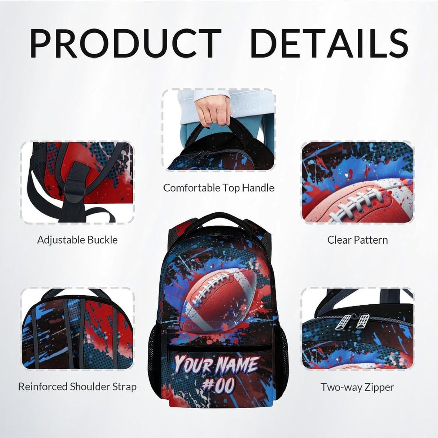 COZYAURA Boy Backpack - Personalized Football Backpacks Set for Kids -Teens Bookbag with Lunch Bag & Pencil Case - Sports Theme School Bags for Elementary Middle School