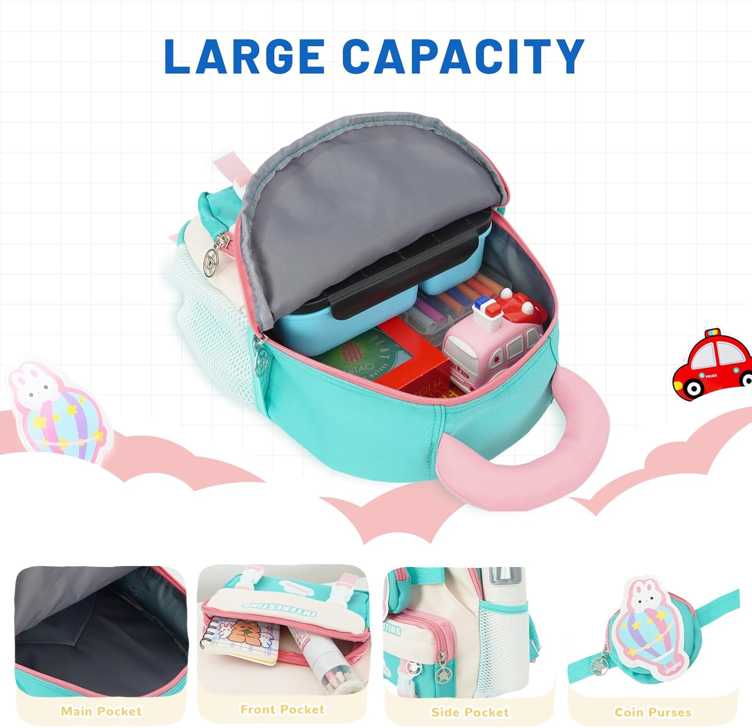 Preschool Backpack Set for Boys Girls 2-in-1 Toddler Kids Backpack 12in with Detachable Waist Bag