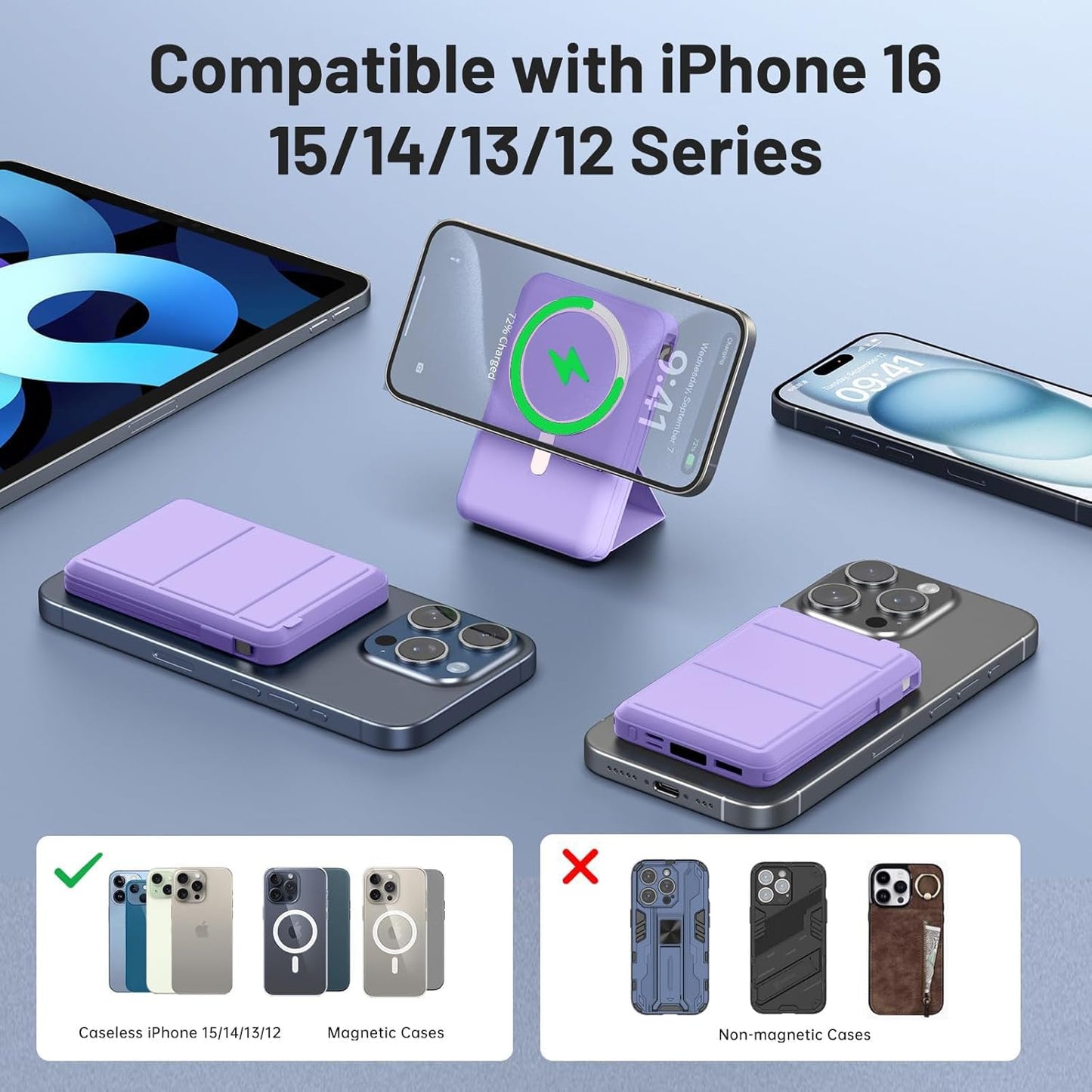 Azmuth for Magsafe Battery Pack, 10000mAh Magnetic Power Bank 22.5W PD Fast Charging with LED Display Wireless Portable Charger for Magsafe with Stand for iPhone 17/16/15/14/13/12/Pro/Pro Max