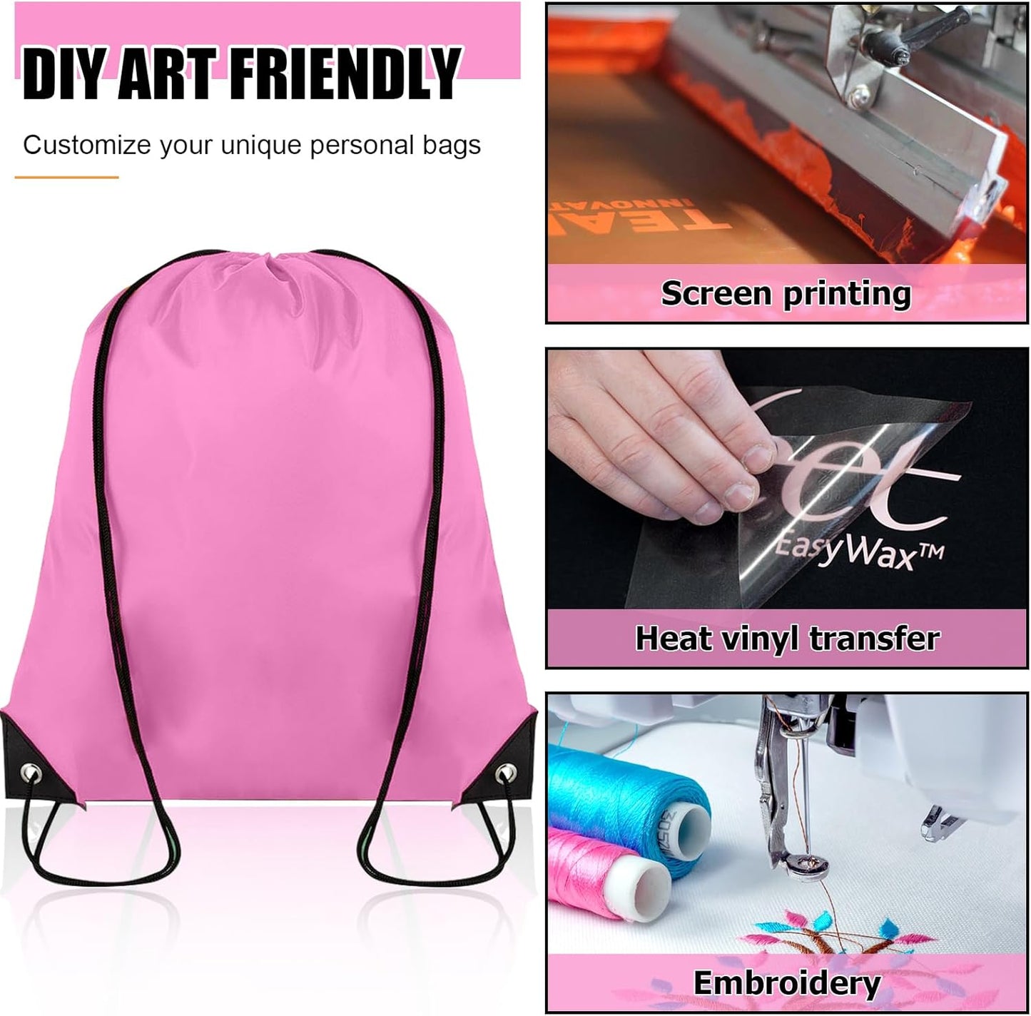 60 Pieces Drawstring Backpack Bulk Cinch Sackpack Ployster Drawstring Bags for Gym Party Trip(Pink)