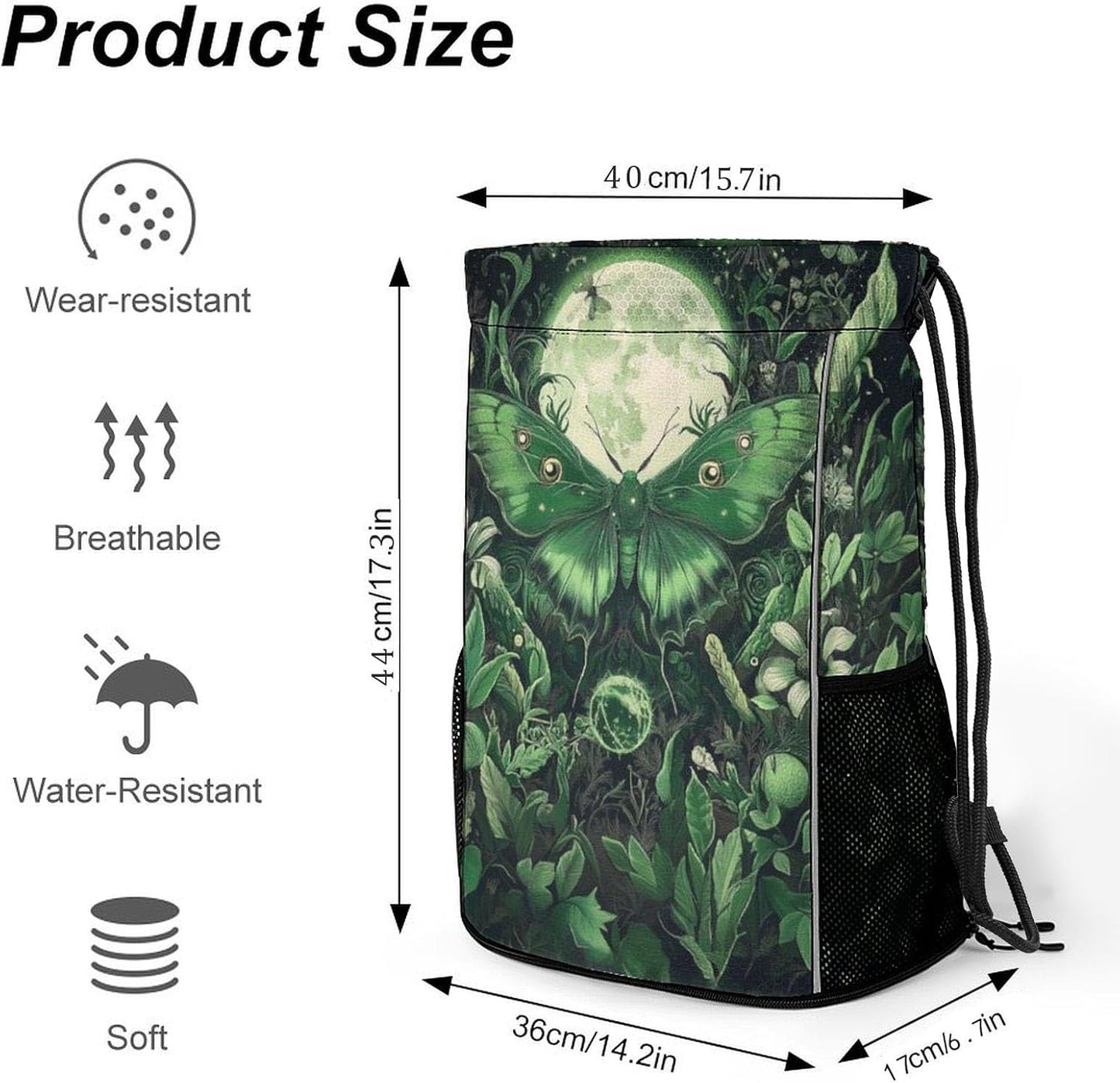 Magical Moth Drawstring Backpack Gym Bag With Shoe Compartment String Bag Sport Beach Swimming Sackpack For Women Men