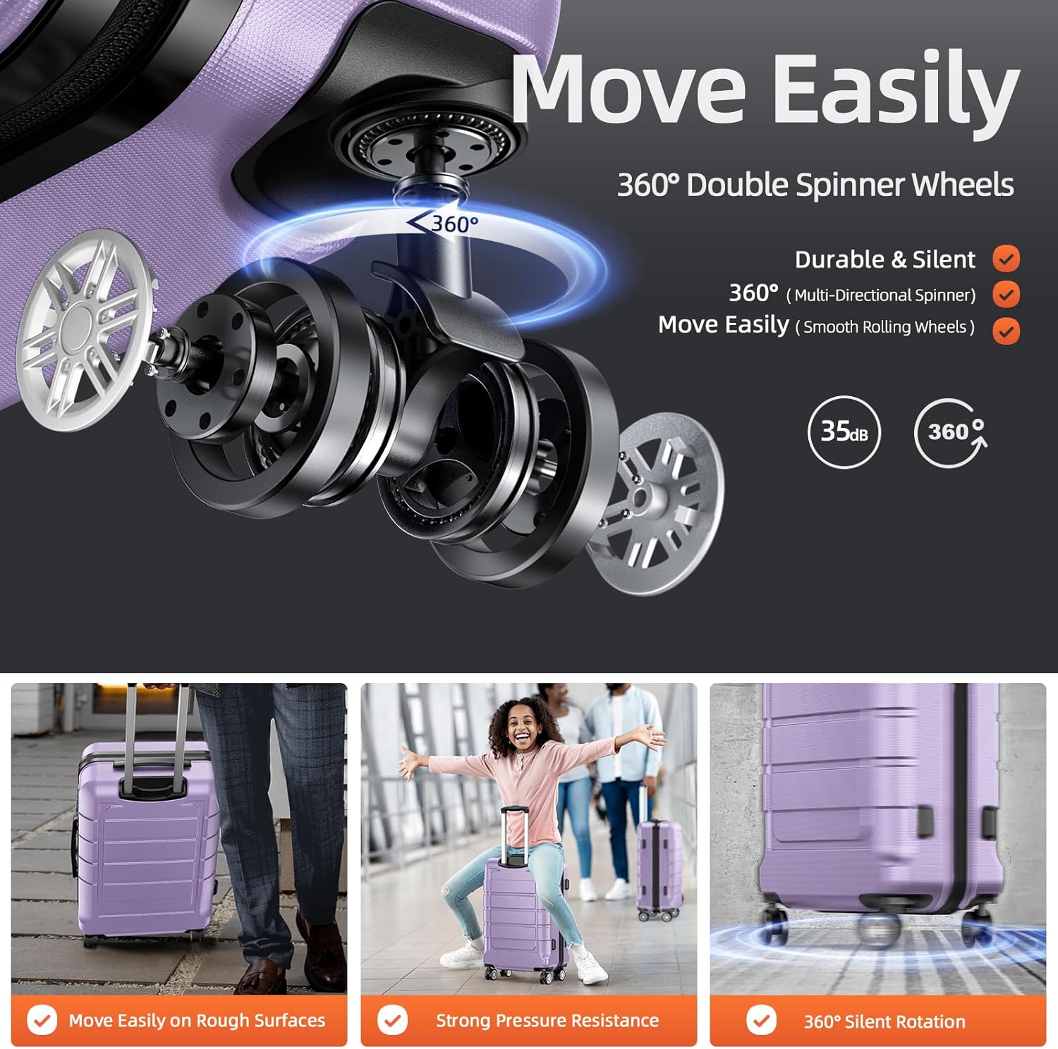 SHOWKOO Luggage Sets Expandable PC+ABS Durable Suitcase Double Wheels TSA Lock Lavender Purple 3pcs
