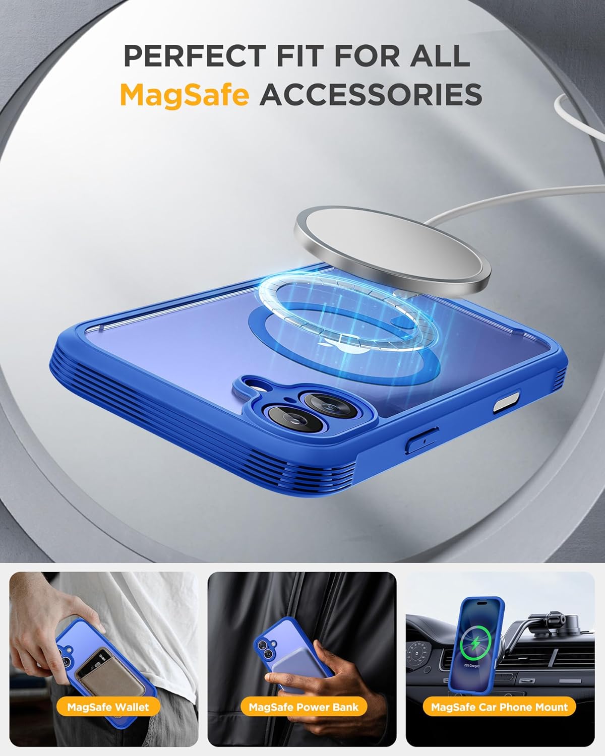 Miracase for iPhone 16 Case 6.1'', [Bubble Free] Full-Body Bumper Phone case with Built-in Full Glass Screen &Lens Protector,No Gap,Compatible with MagSafe,Drop Proof 16 Cover,Blue