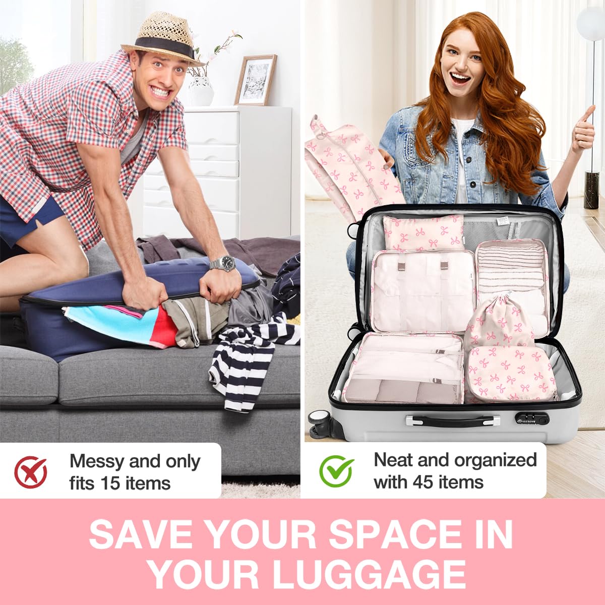 8 Set Packing Cubes for Suitcases,Suitcase Organizer with Shoe,Cosmetics,Clothing, and Accessories