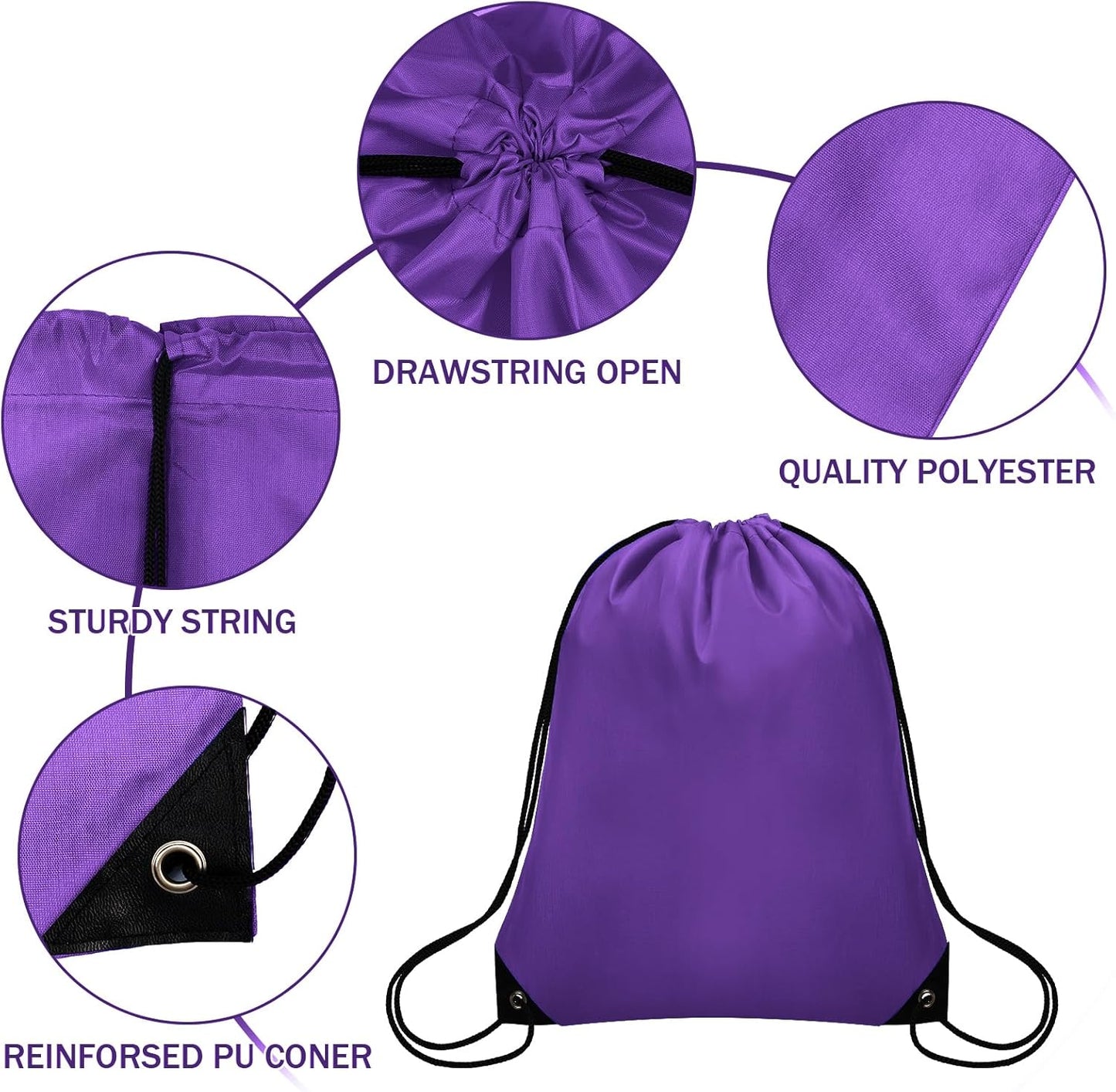 50Pcs Drawstring Backpack Bulk Cinch Bag, Drawstring Bags Polyester for Gym Sports Beach Party Trip (Purple)