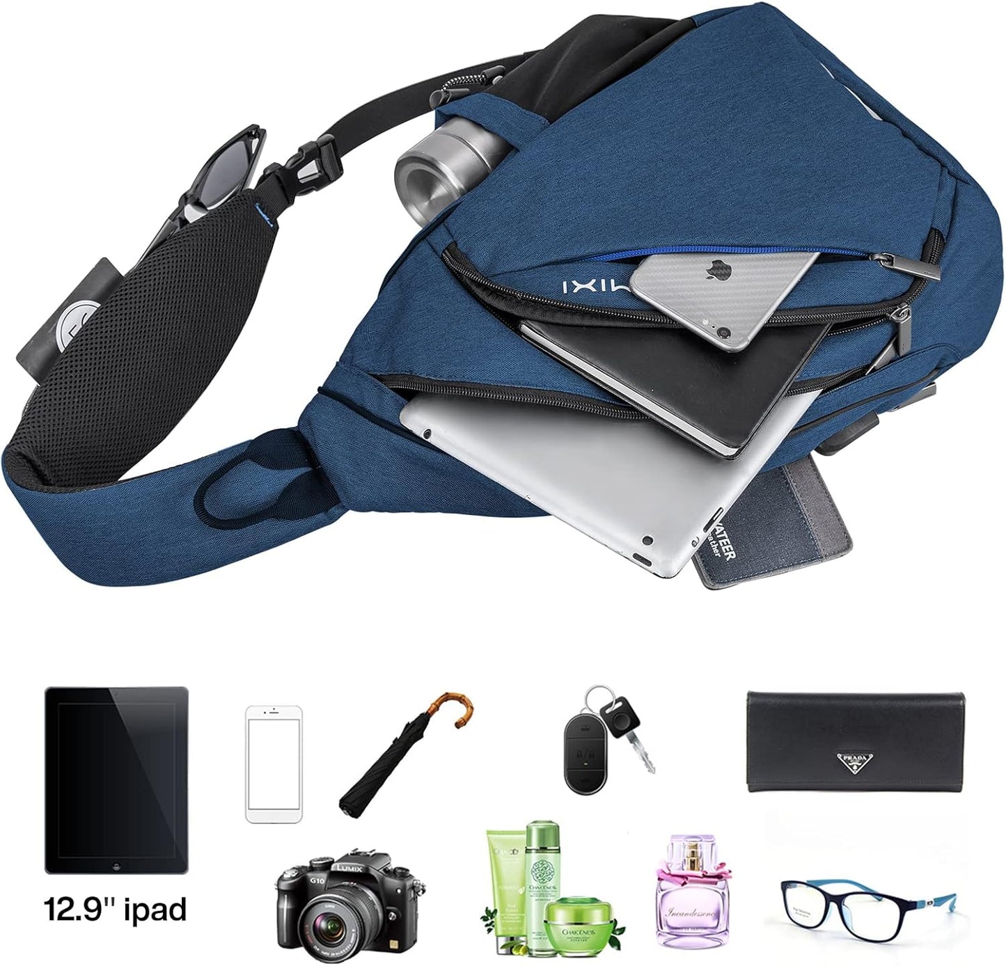 mixi Sling Bag Men Backpack Unisex One Shoulder Bag Hiking Travel Backpack Crossbody with USB Port