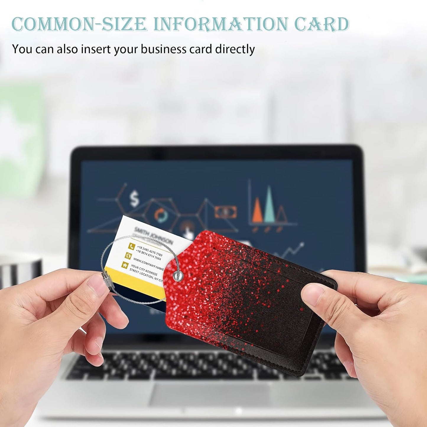Red 2 Pack Luggage Tag for Suitcases Red Black Glitter PU Leather Bag Travel Suitcase ID Identifier Baggage Tags for Women Men Travel