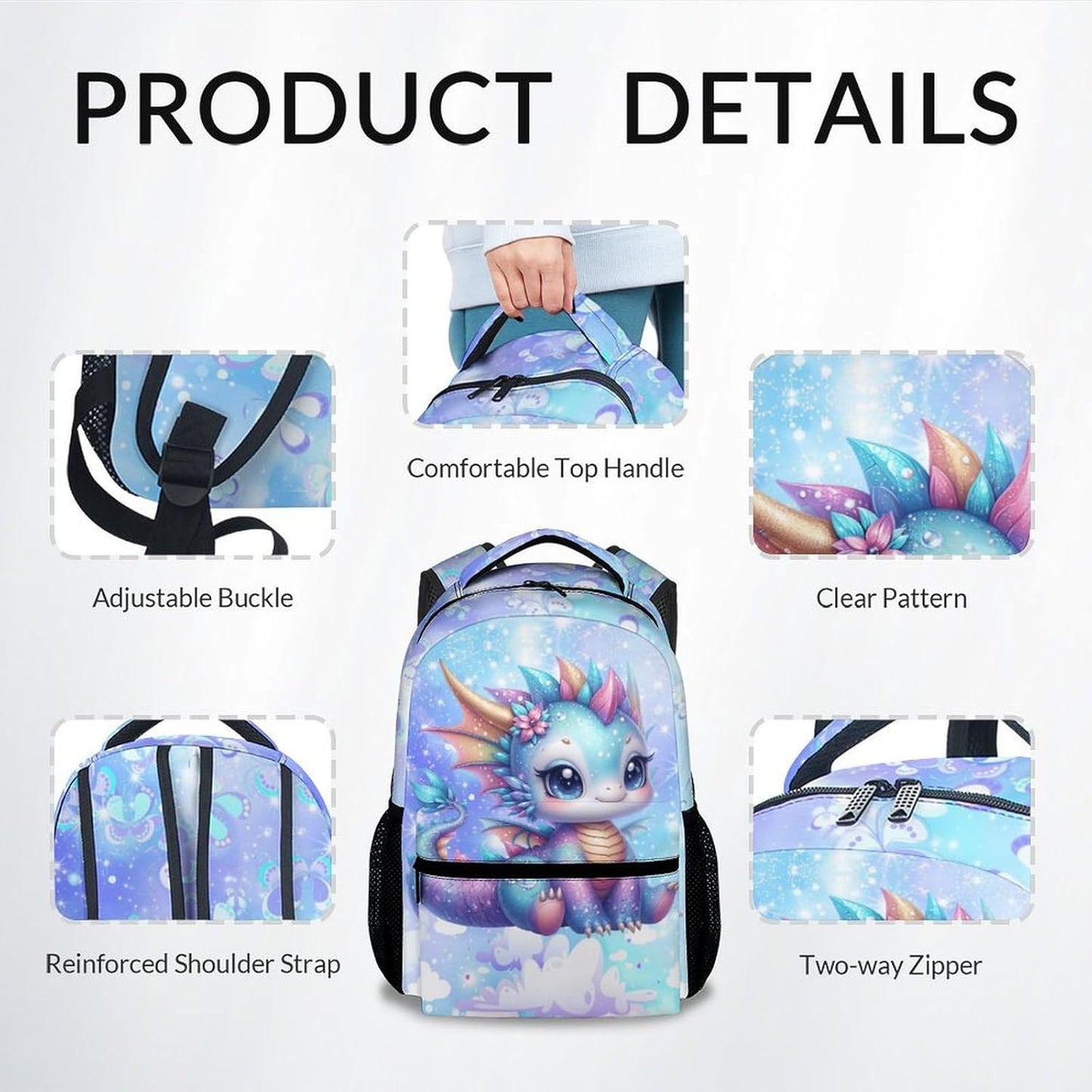 Girls Backpack - Cute School Bookbag - Dragon Backpack for Kids - Back to School Gifts for Child - 17 Inch Toddler Back Pack for Primary Preschool
