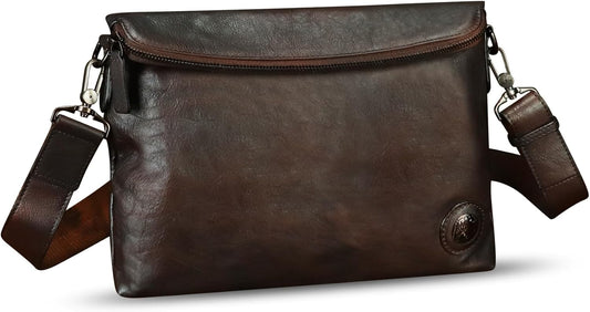 IVTG Genuine Leather Messenger Bag and Clutch Purse for Men and Women Leather Shoulder Bag Crossbody Satchel Purse with Strap