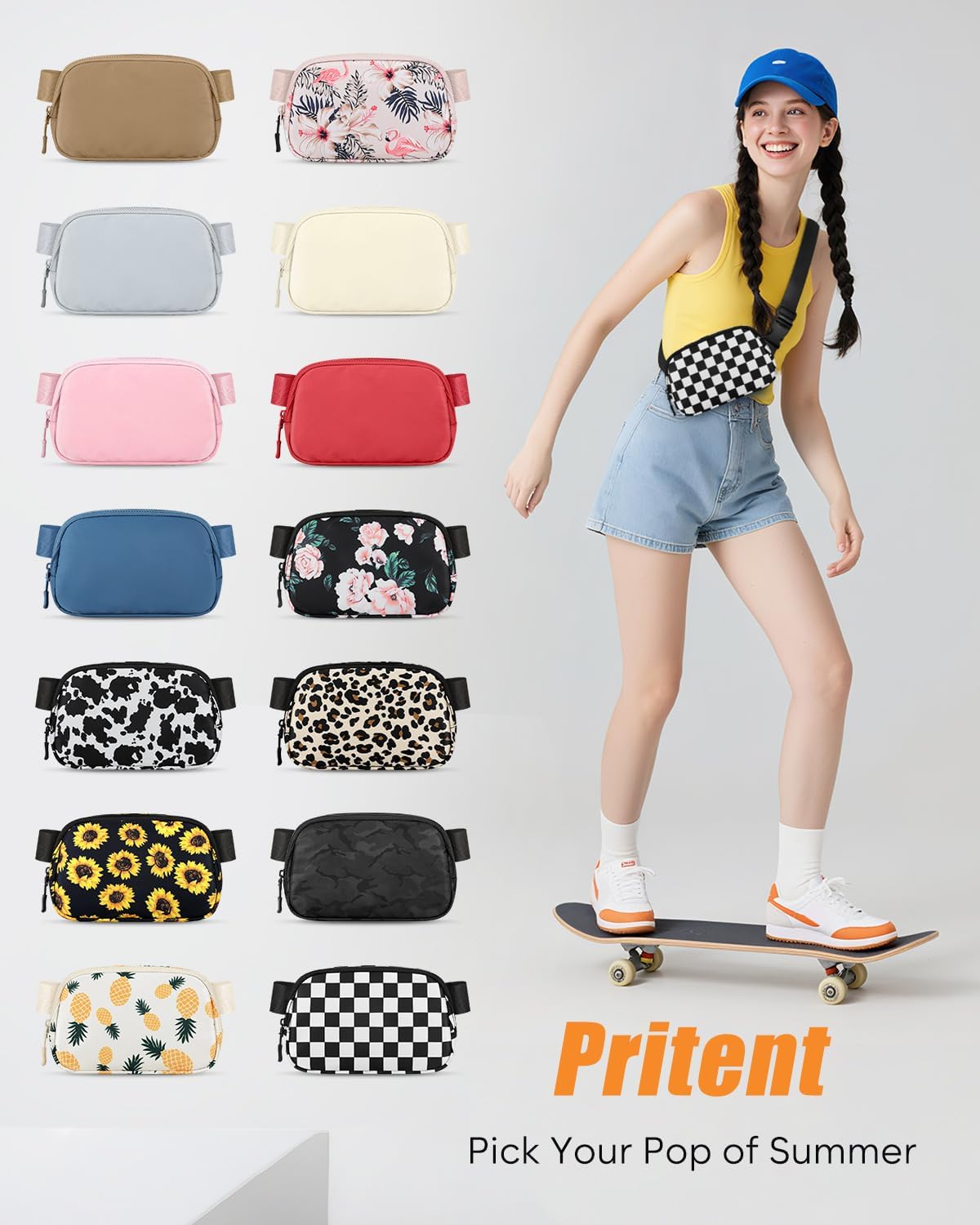 Fanny Packs for Women Cross Body Bag Waterproof Belt Bag with Adjustable Strap and Zipper Back Pocket Small Crossbody Bags Fashion Waist Packs for Workout Travelling(Checkered Black)