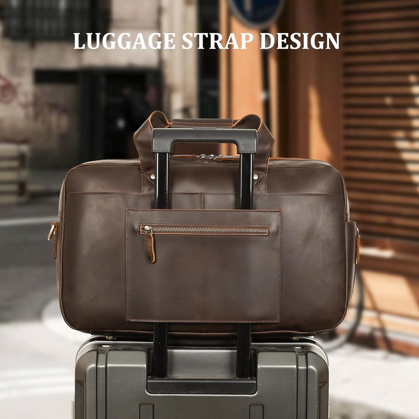 Polare 18" Full Grain Leather Luggage Airlines Personal Item Bag Business Carry On Suitcase Weekender Overnight Travel Duffel Bag for Men (Dark Brown-18.5")