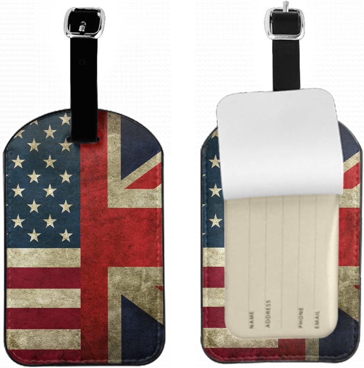 The Us and The UK Flag Suitcase ID Tag The United State and United Kingdom Banner Luggage Tag Fully Bendable Tag PU Leather Labels Bag Tag for Teenage Women, 1 Pack
