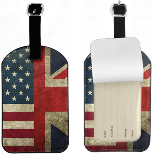The Us and The UK Flag Suitcase ID Tag The United State and United Kingdom Banner Luggage Tag Fully Bendable Tag PU Leather Labels Bag Tag for Teenage Women, 1 Pack