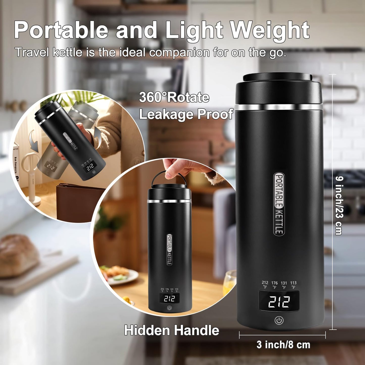 Travel Kettle, Portable Electric Kettle for 4 Temperature Controls, Black