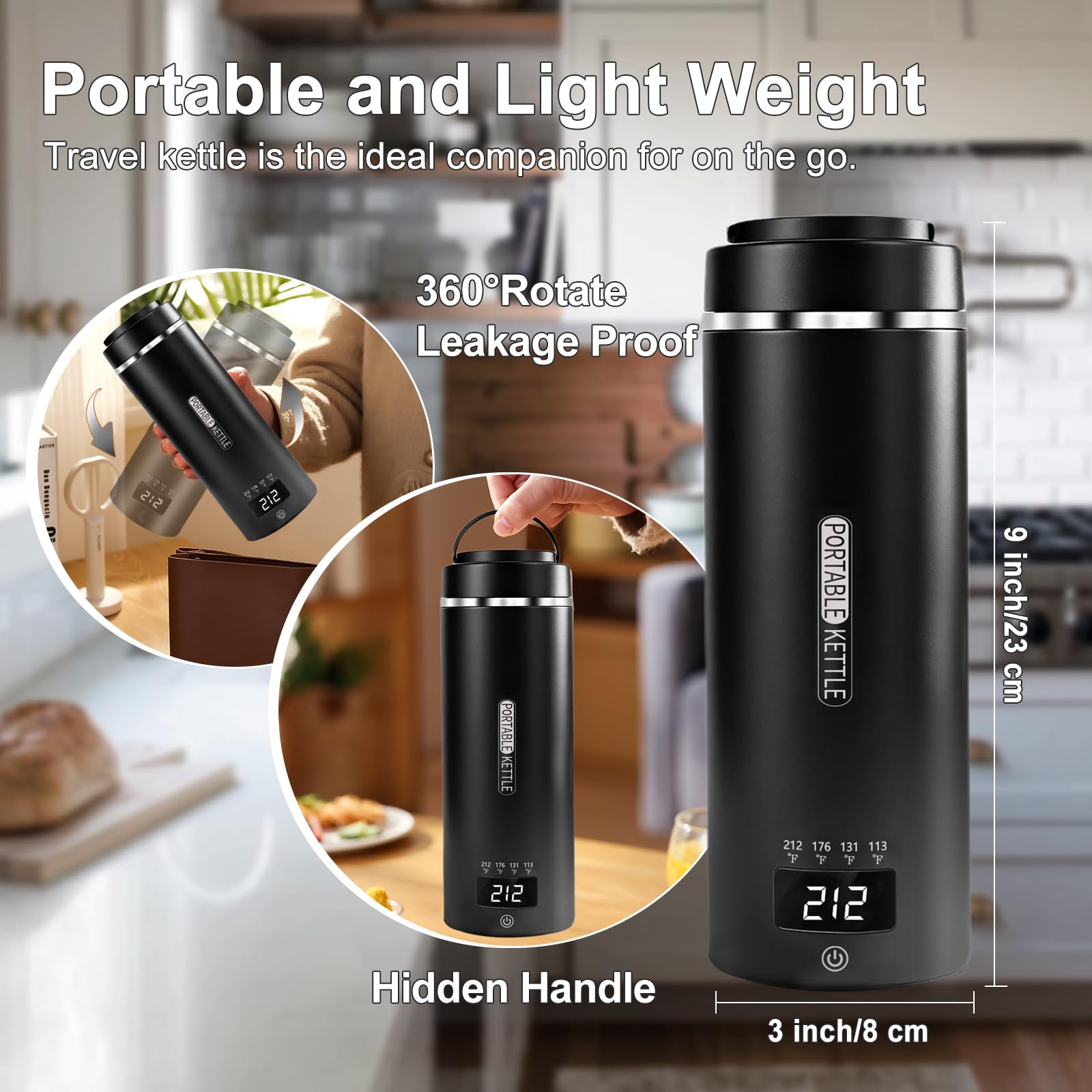 Travel Kettle, Portable Electric Kettle for 4 Temperature Controls, Black