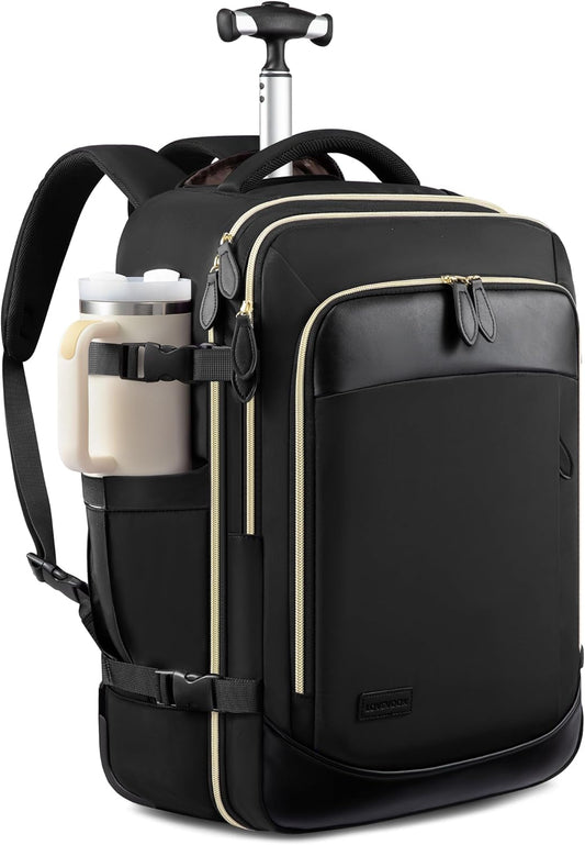 LOVEVOOK Rolling Backpack for Women, 50L Travel Backpack with Wheels, Carry on Luggage for Men, 17.3 Inch Wheeled Laptop Bag, Flight Approved Personal Item Suitcase