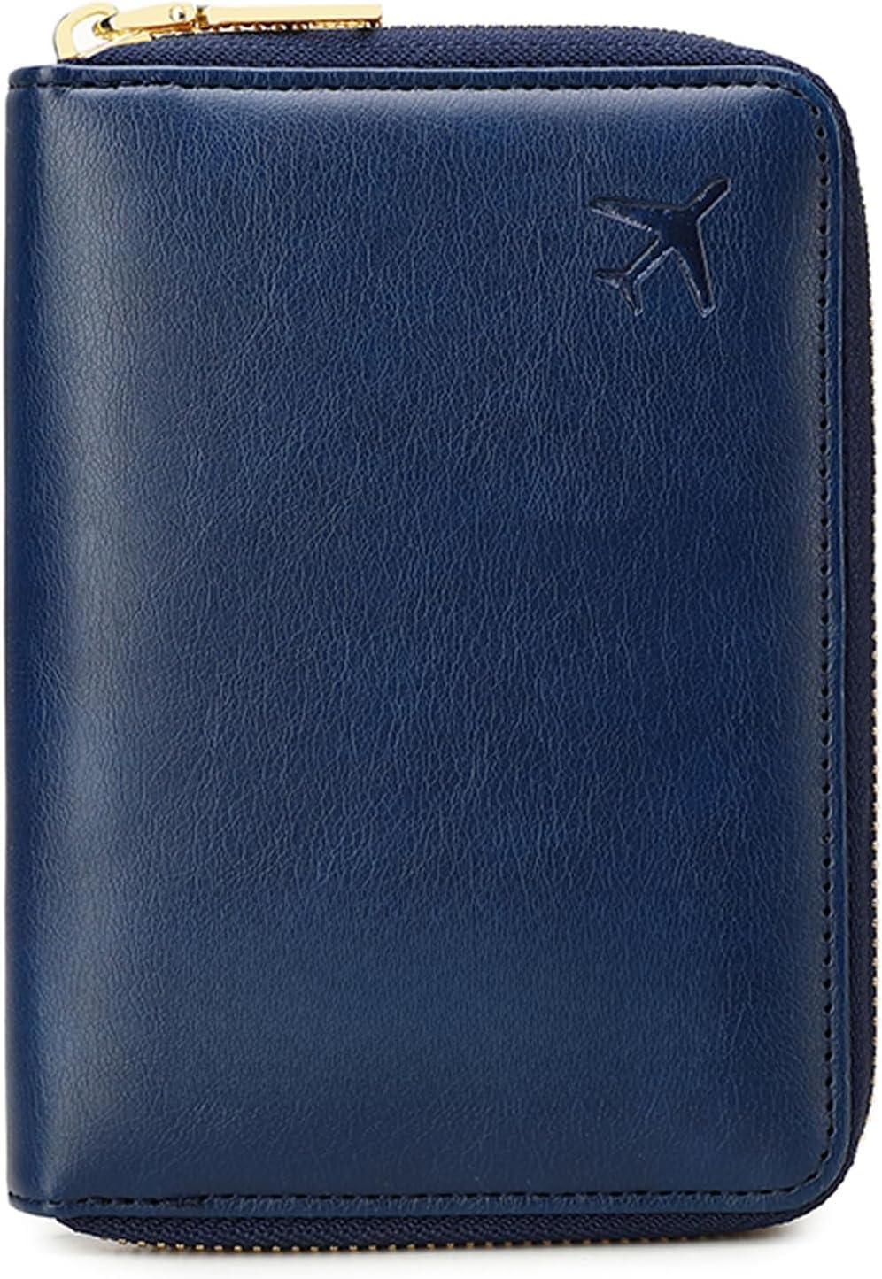 Genuine Leather Wallet Unisex Zipper Passport Holder RFID Blocking Waterproof - Vintage Travel Wallet (Dark Blue)