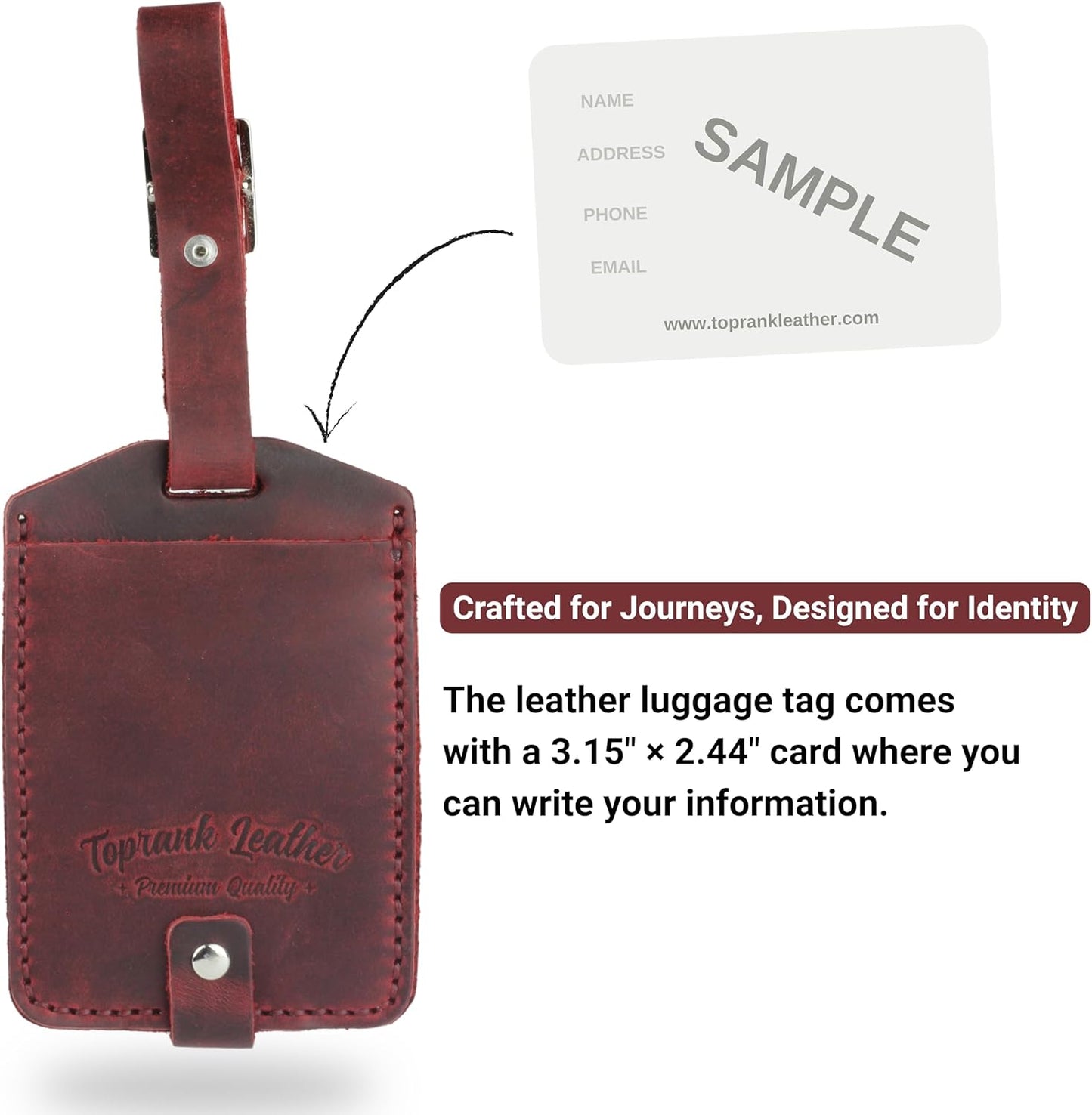 Toprank Leather Genuine Luggage Tags – Durable Leather Bag Tags for Travel, Baggage & Accessories (Red)