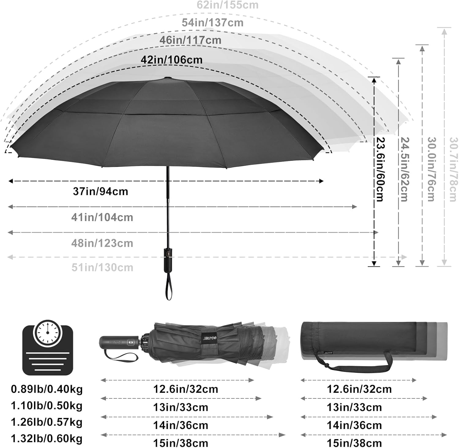 G4Free 42/46/54/62 Inch Large Golf Umbrella Compact Reverse Travel Umbrella 10 Ribs Windproof for