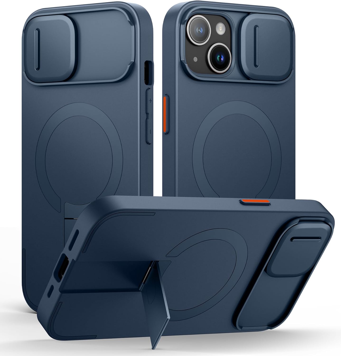 SURITCH for iPhone 13/14 Case with Magnetic Camera Slide Cover and Adjustable Kickstand, Compatible