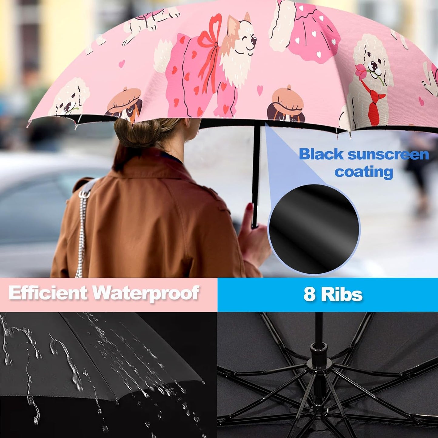 Small Travel Folding Umbrella for Girl, Portable, UV, SunShade, Compact, Automatic, Rain & Wind
