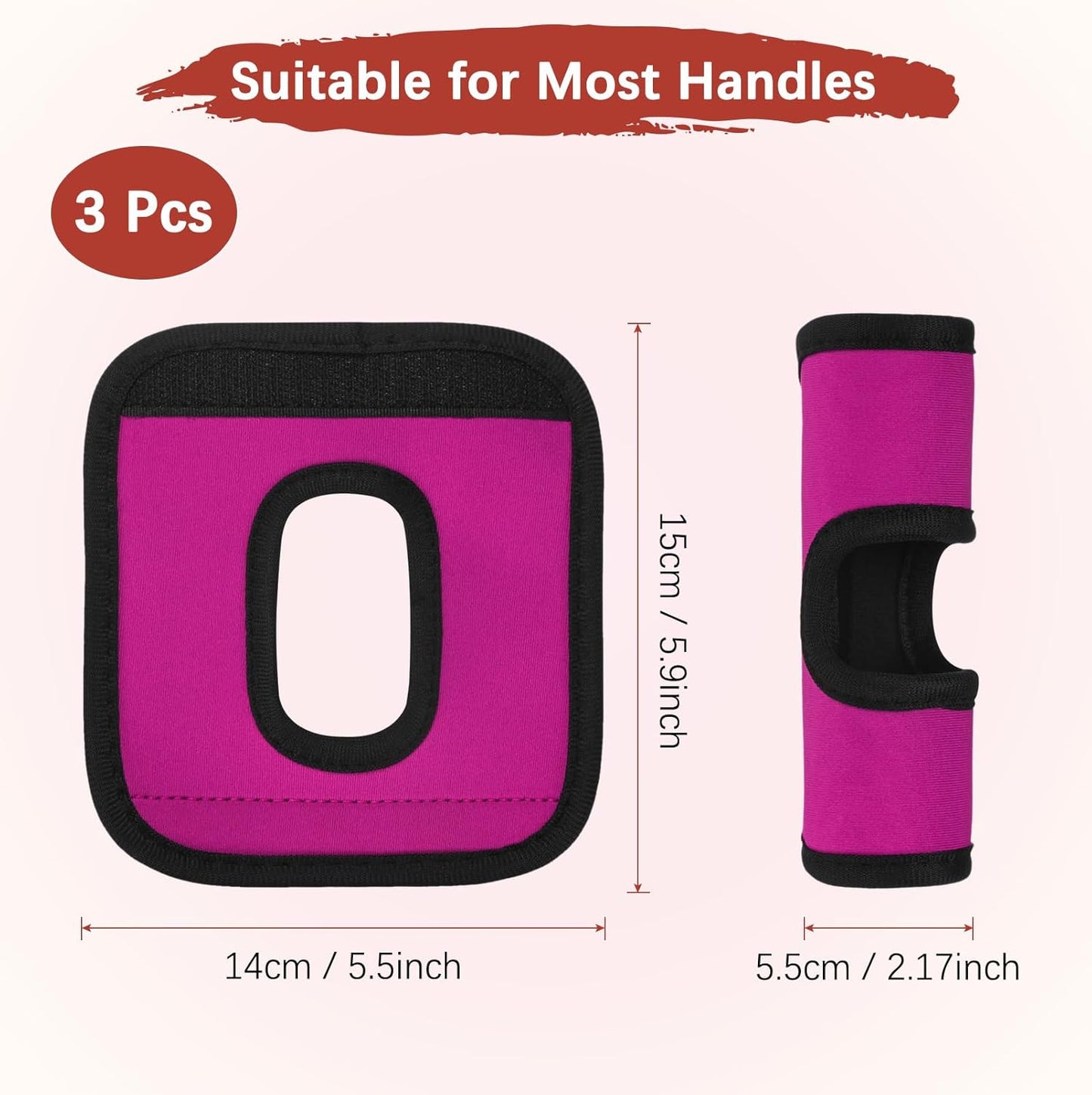 Luggage Handle Wrap [3PCS] - Neoprene Luggage Identifiers Hollow Design Use for Push-Button Suitcase & Trolley Case - [Rose Red-6IN/15CM] Comfort Grip Handle Cover