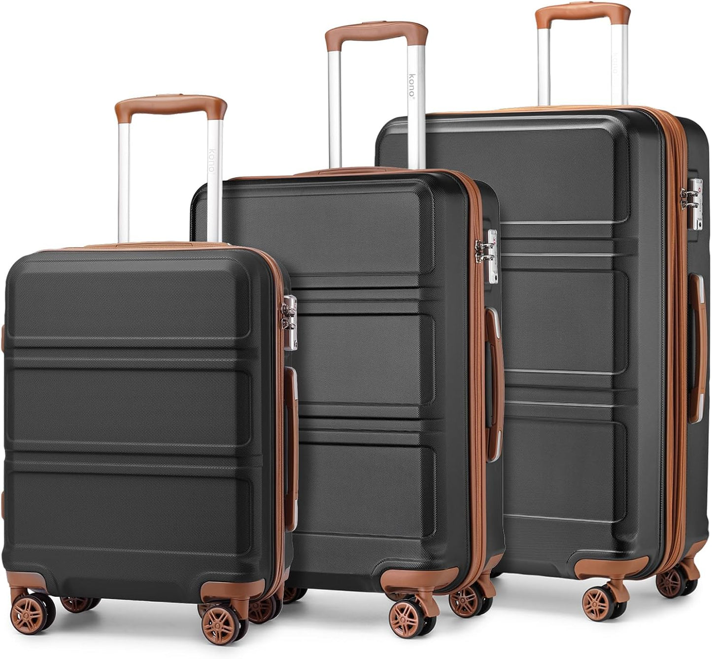 Kono Luggage 3 Piece Set Suitcase Spinner Hardshell Lightweight TSA Lock For Men Women(apricot black, 3 piece set(20in24in28in))