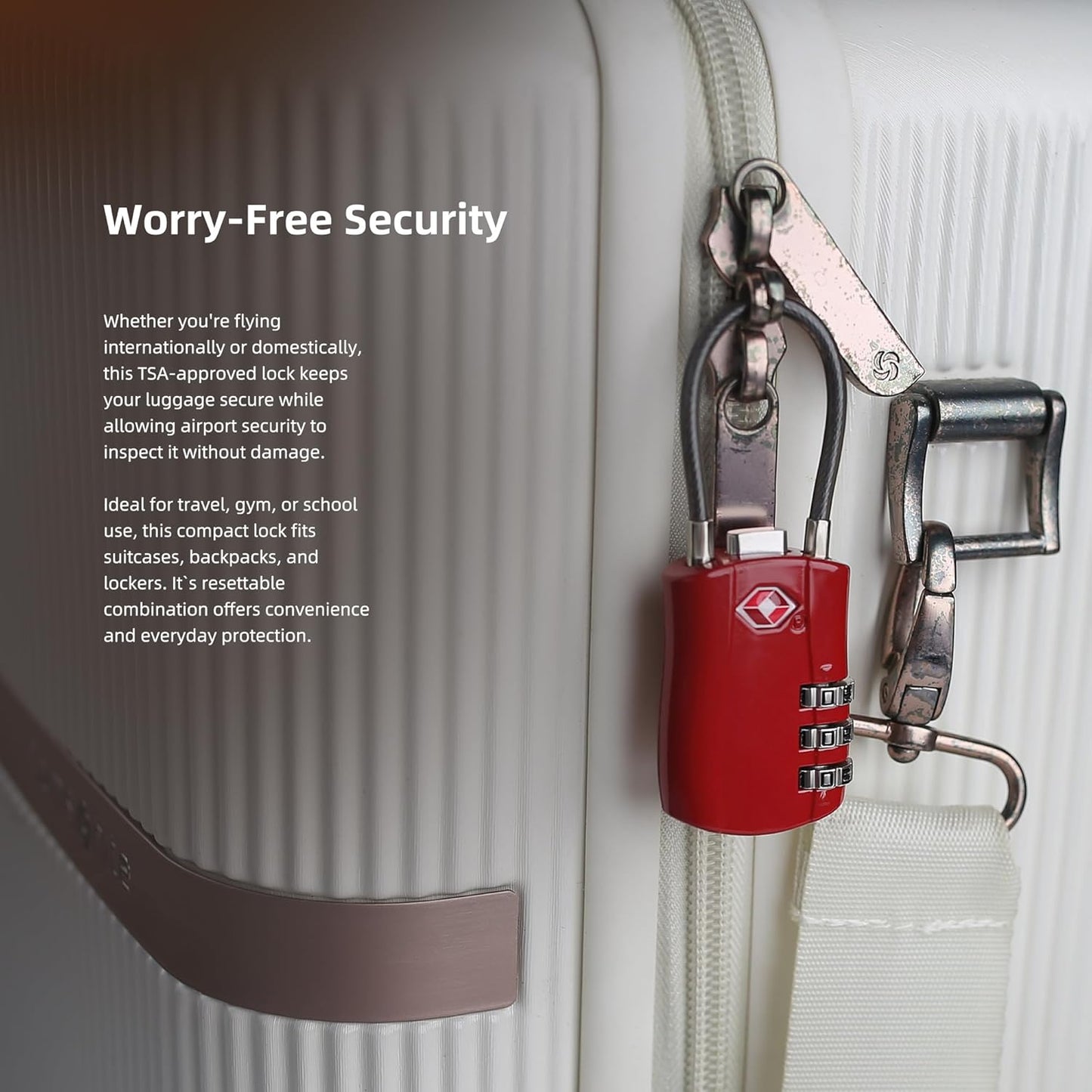 TSA Locks for Luggage, Small Padlock Combination with Cable, Luggage Locks TSA Approved, Combo Padlock with Code, for Travel Suitcase, Gym Locker, Gun Case, Backpack Zipper (Black+Red)